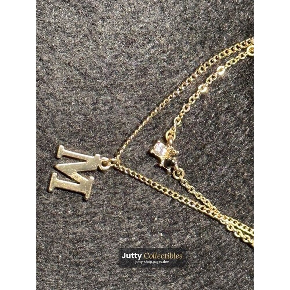 initial m necklace gold tone cz stone layered double chain dainty boho style nwt